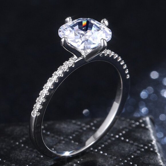 🌸Beautiful Pure Zircon Thin Silver Romantic Wedding Rings for Women,MARR9113 - Picture 8 of 8